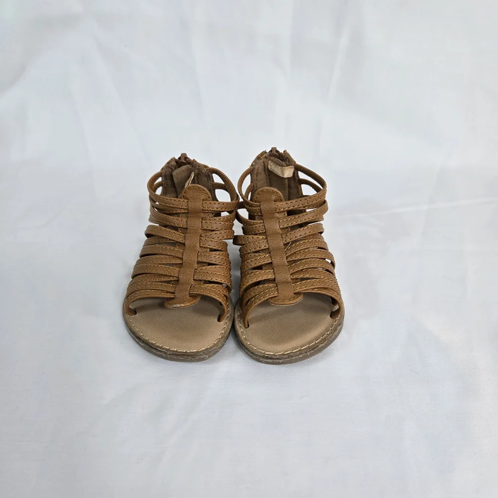 Old Navy Toddler Girls Tan Faux Leather Strappy‎ Back Zip Gladiator Sandals 5